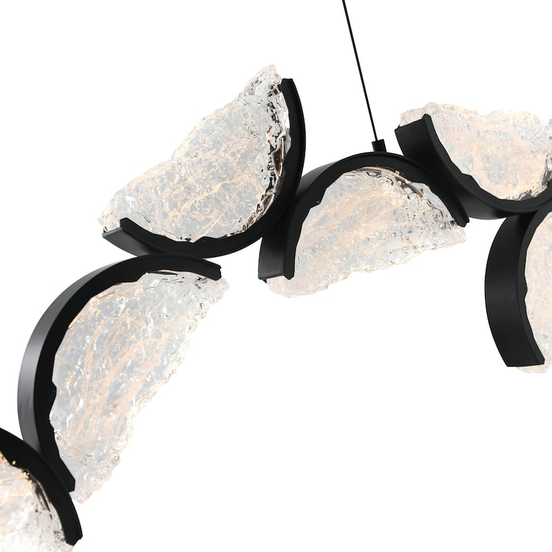 Moon Integrated LED 54in Black Chandelier with Handcrafted Glass