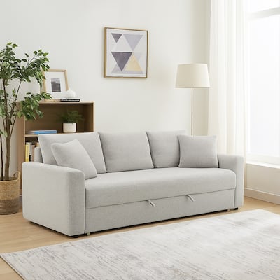 Conan Sleeper Sofa, Full Fold Out Bed, 2 Pillows, Gray Boucle, 89 Inch