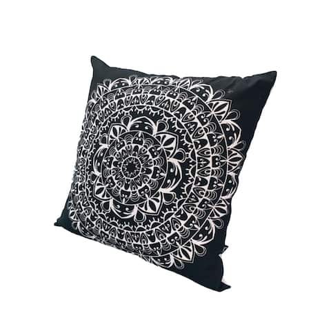20 x 20 Modern Square Cotton Accent Throw Pillow, Mandala Design Pattern, Black, White