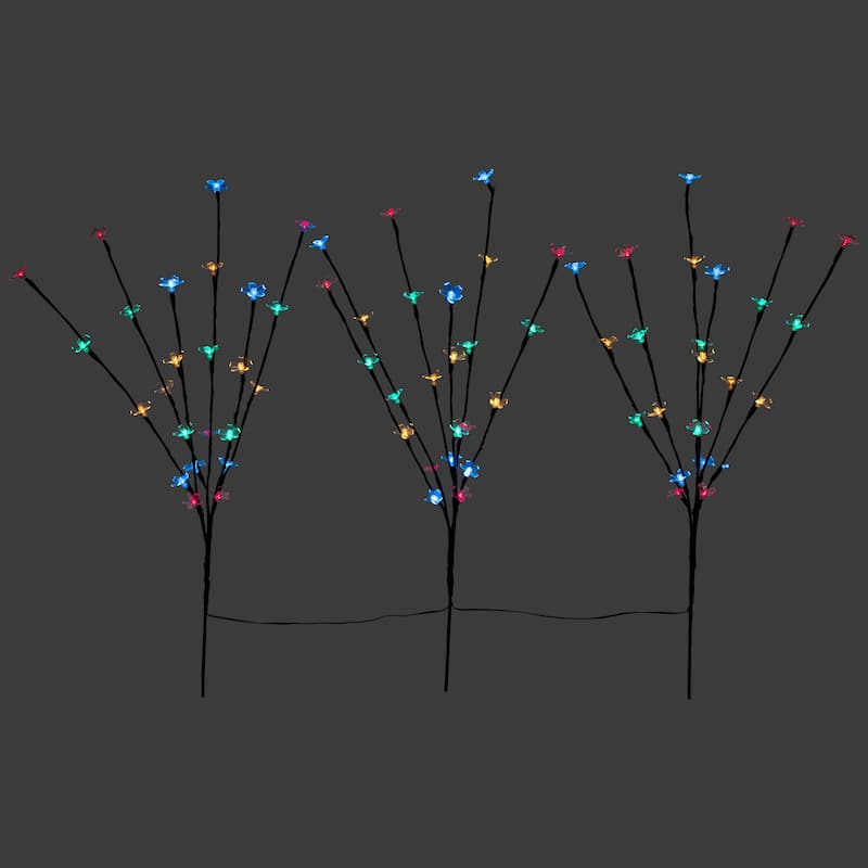 3 Cherry Blossom Artificial Tree Branches 2.5' Multicolor LED Lights