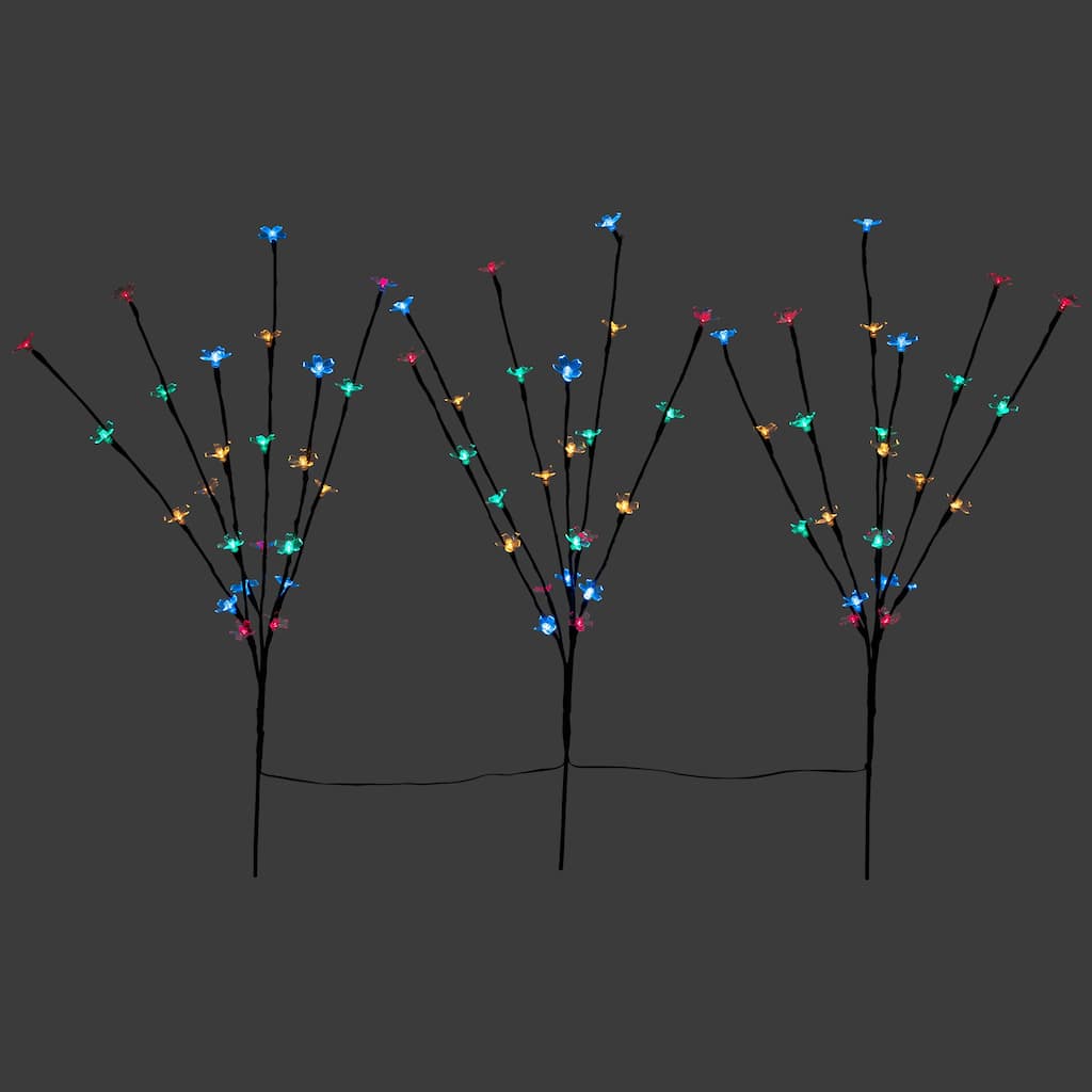 3 Cherry Blossom Artificial Tree Branches 2.5' Multicolor LED Lights