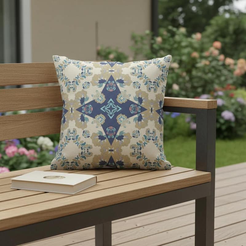 HomeRoots 26" X 26" Cream Floral Indoor Outdoor Throw Pillow - 18.00' X '18.00' X '5.00