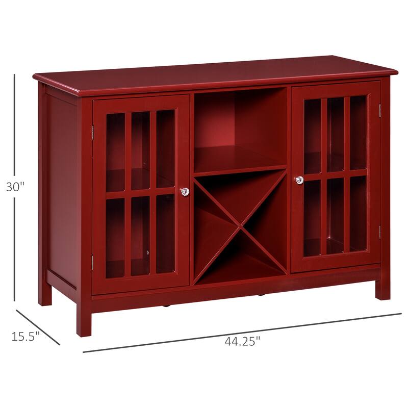 HOMCOM Serving Buffet Sideboard Cabinet with Open Storage, 12 Bottle Wine Rack, Framed Glass Doors and 2 Cabinets