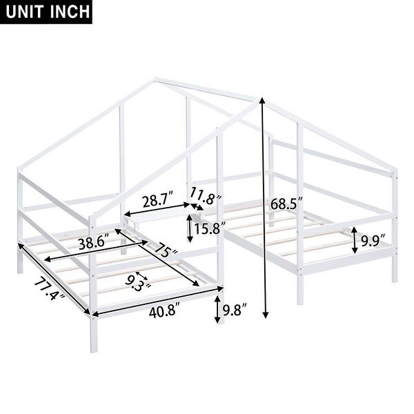 dimension image slide 1 of 2, Double Twin Size Triangular House Beds with Built-in Table