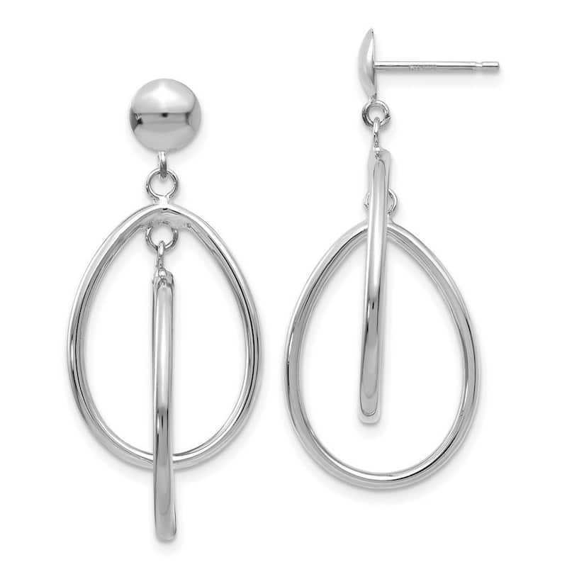 Curata 14k White Gold Polished Oval Dangle Post Earrings 26x16mm