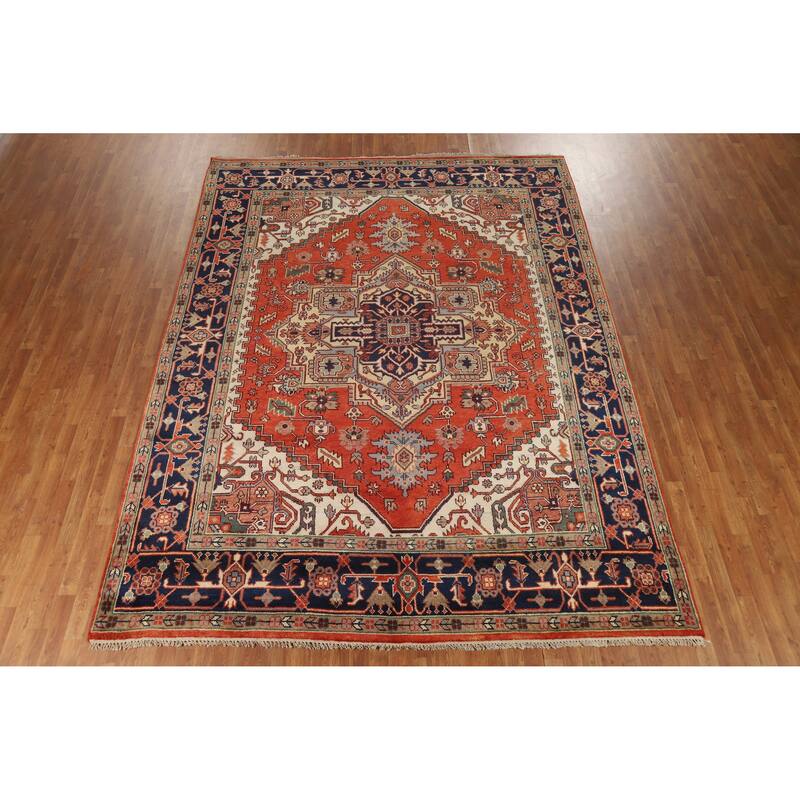 Medallion Heriz Serapi Indian Area Rug Handmade Wool Carpet - 8'11" x 11'10"