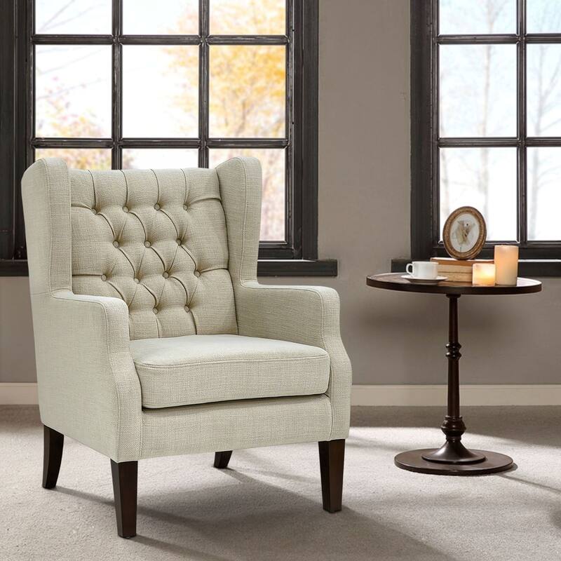 Madison Park Roan Linen Button Tufted Wing Chair - Linen