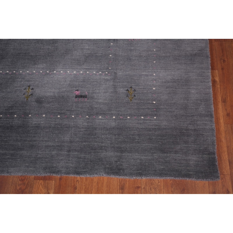 Gray Gabbeh Indian Area Rug Hand-Knotted Wool Carpet - 6'8"x 10'1"
