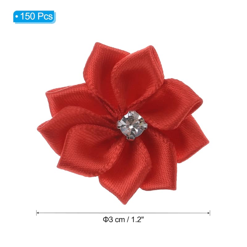 150Pcs Small Ribbon Flowers Satin Ribbon Flowers Mini Fabric Flower - 3cm - Burgundy