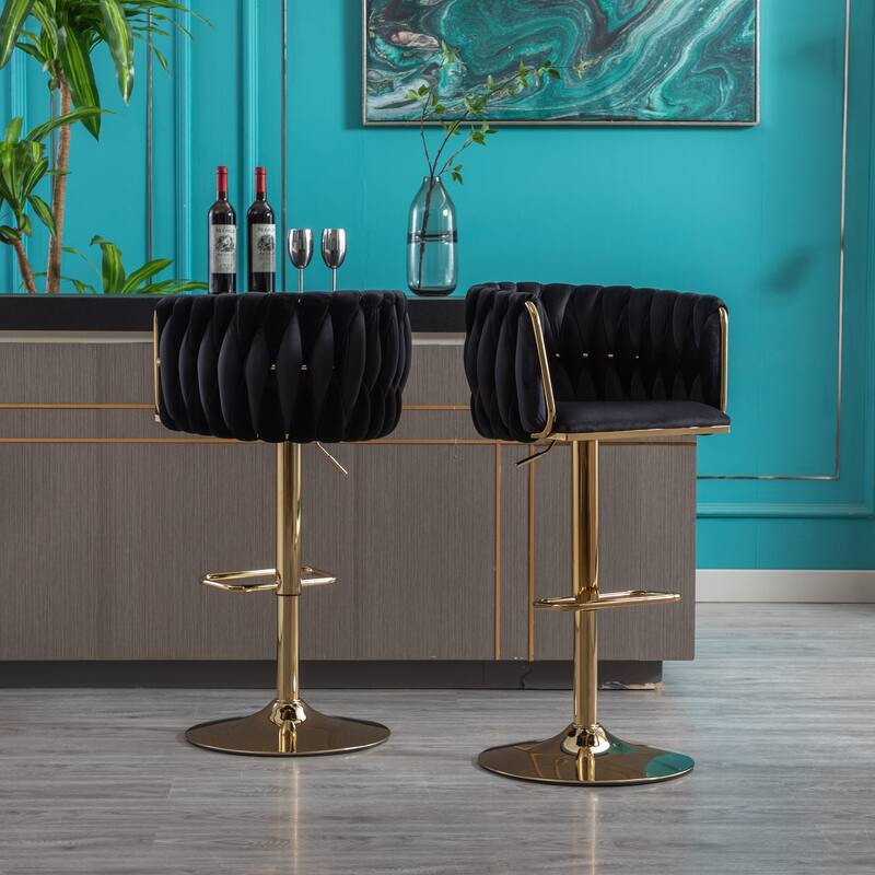 Set of 2 Bar Stools,with Chrome Footrest and Base Swivel Height Adjustable Mechanical Lifting Velvet+ Leg Simple Bar Stool
