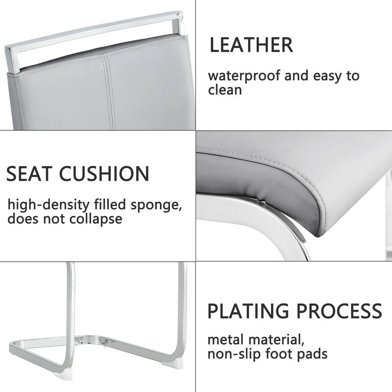 Modern PU Faux Leather High Back Dining Chairs with C-shaped Tube Chrome Metal Legs