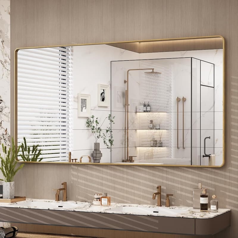 Aluminum Alloy Framed French Cleat Mounted Tempered Glass Wall Vanity Mirror - Gold - 60" x 30"