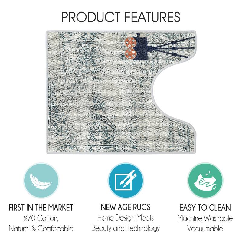 Toilet Mat - Machine Washable & Absorbent Bath Rugs for Bathroom Floor - Plush, Non Slip Bath Rug