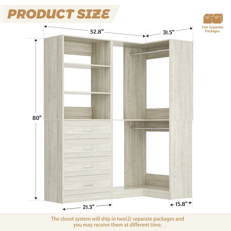 Cimly Set of 2 Corner Closet Organizer, Freestanding Closet System with Wooden Drawers