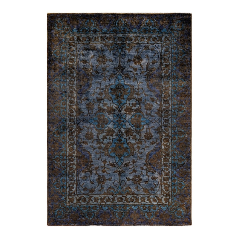 Overton Hand Knotted Wool Vintage Inspired Modern Contemporary Overdyed Blue Area Rug - 6' 1" x 8' 10"
