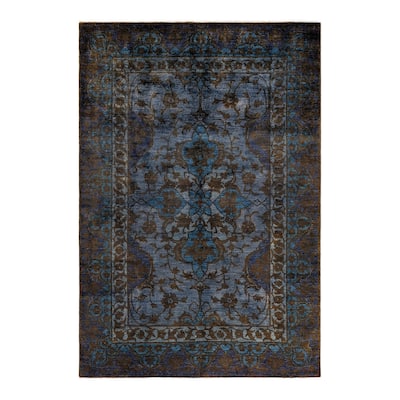 Overton Hand Knotted Wool Vintage Inspired Modern Contemporary Overdyed Blue Area Rug - 6' 1" x 8' 10"