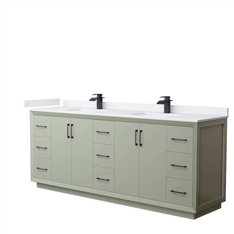 Strada 84-Inch Double Vanity Set, Cultured Marble Top - Light Green, Black Trim, White Cultured Marble Top