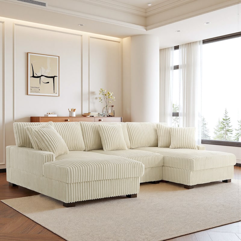 118.4"W Plush Modular Sectional Sofa with Pillows - White - Symmetrical