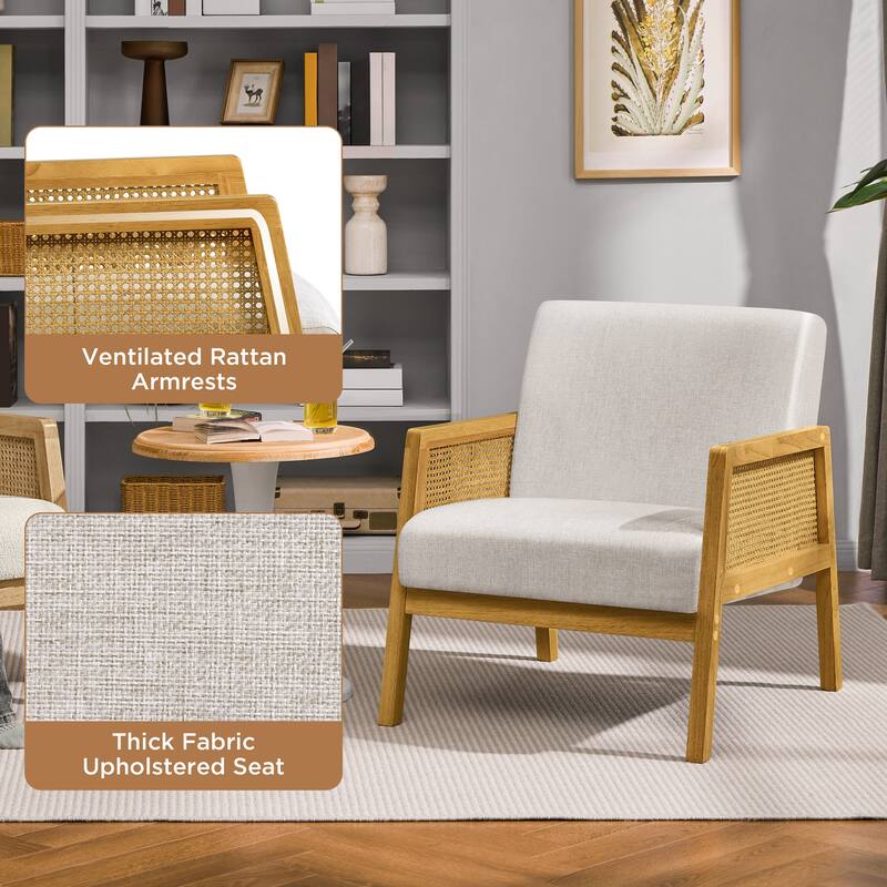 Yaheetech Modern Upholstered Fabric Accent Chair with Rattan Sides - 27″×30″×31″