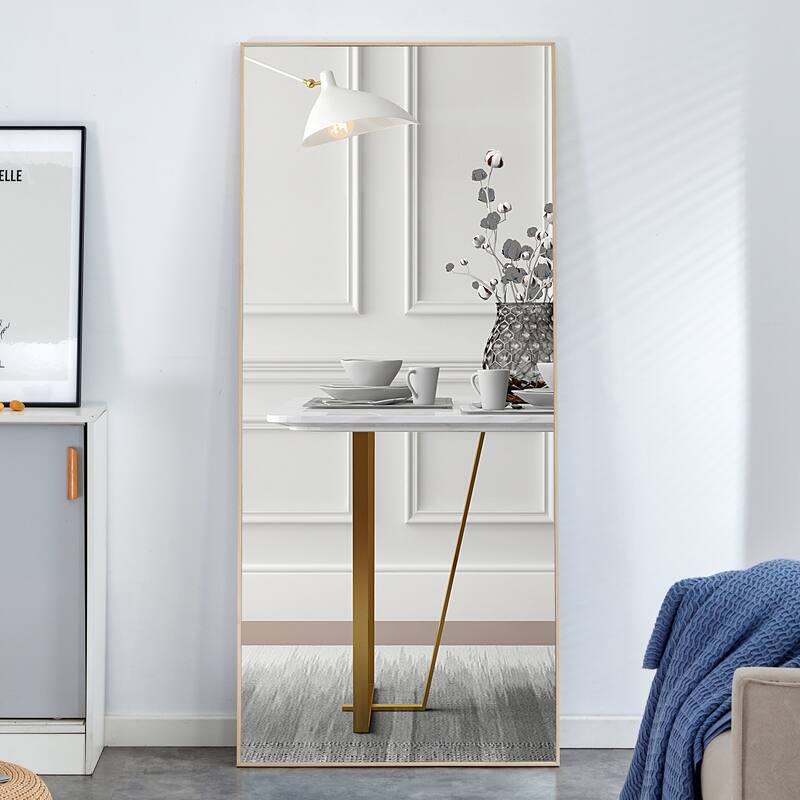 Roomfitters Full-Length Mirror with Black Solid Wood Frame, 71"x31.4" Floor Standing or Wall-Mounted Dressing Mirror