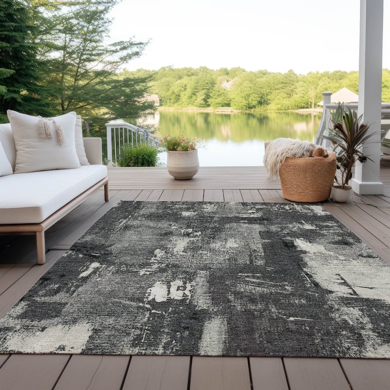 Machine Washable Indoor/ Outdoor Abstract Imprints Chantille Rug