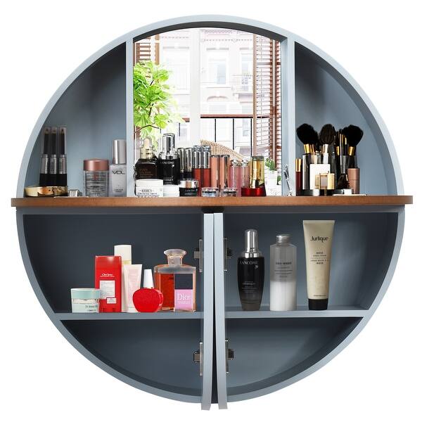 Shop Gymax Wall Mounted Vanity Set Round Makeup Dressing Table Stool Set Overstock 32204574