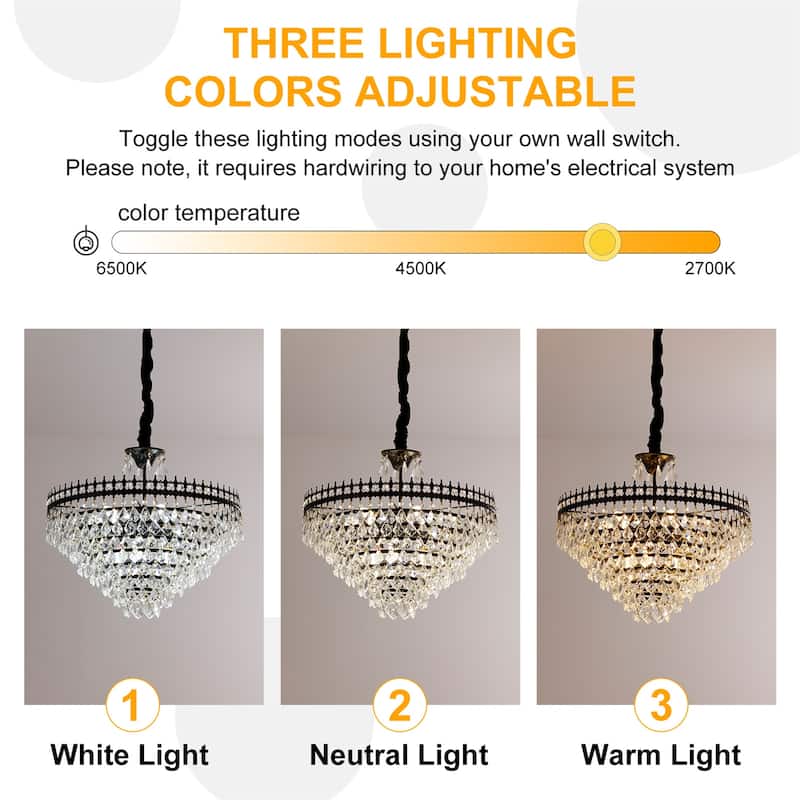 Vintage Crystal Chandelier Round Ceiling Pendant Lamp Hanging with Matt Black Iron Frame