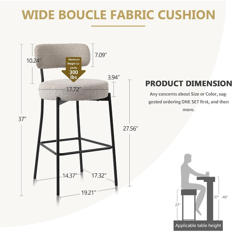 XINMICS 27 Inches Boucle Counter Height Bar Stools with Back