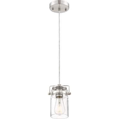 Antebellum 1-Light Mini Pendant Fixture Brushed Nickel Finish with Clear Glass - N/A