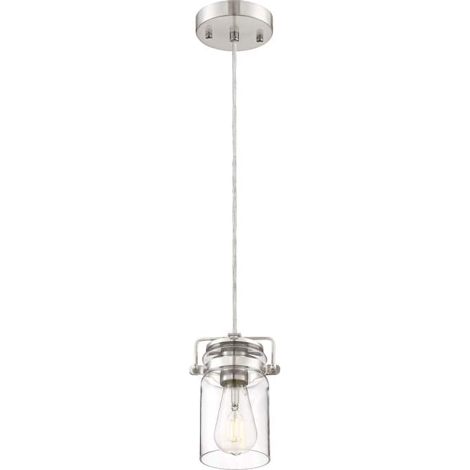 Antebellum 1-Light Mini Pendant Fixture Brushed Nickel Finish with Clear Glass - N/A
