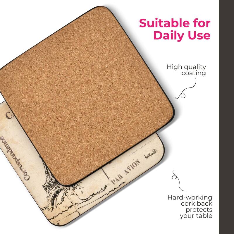 Pimpernel Set of 6 Postcard Sketches Coasters - 4 Inches Sq.