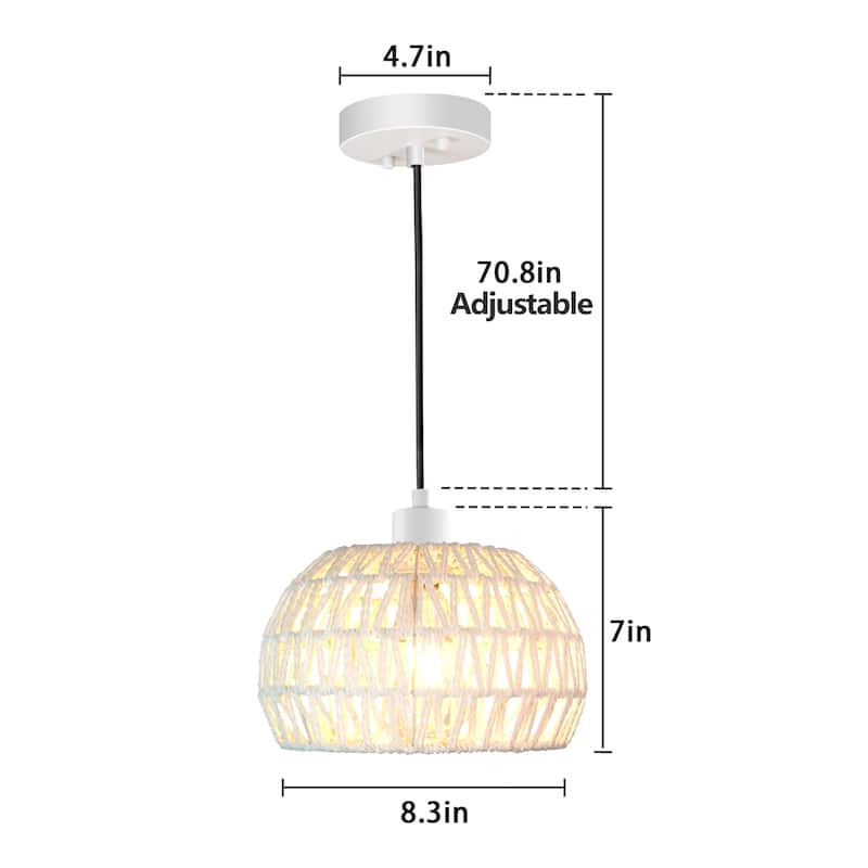 Rattan Pendant Light Boho Chandelier Natural Woven Pendant Light - 1-Light