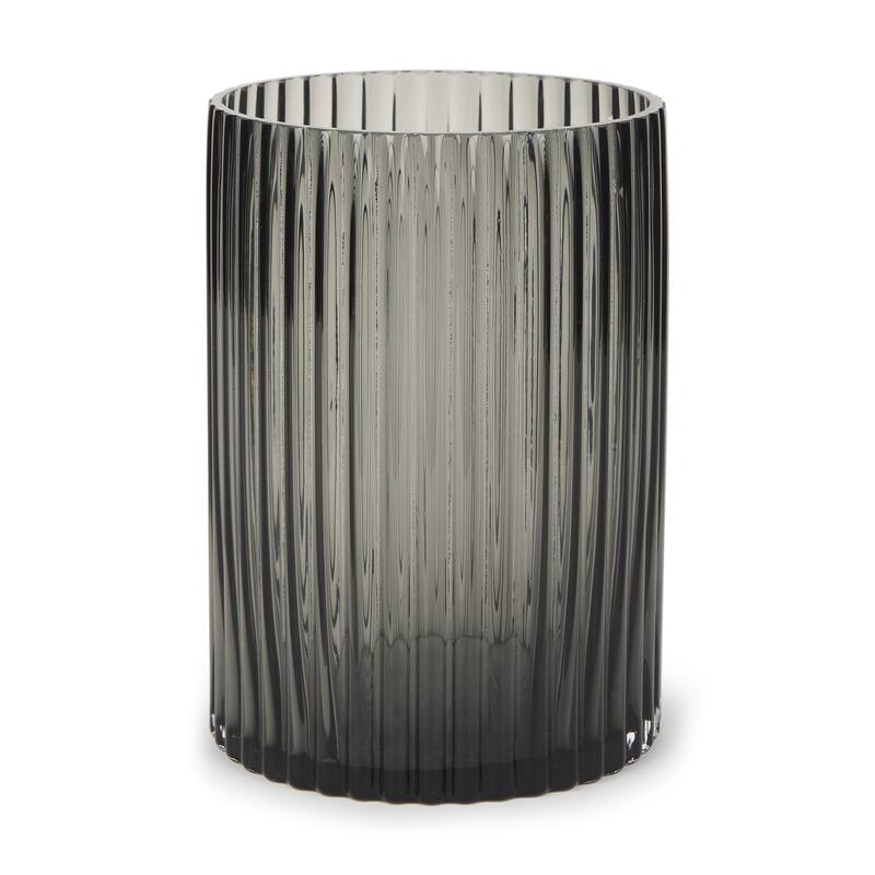 8" Black Cylinder Ribbed Glass Table Vase - 5.59