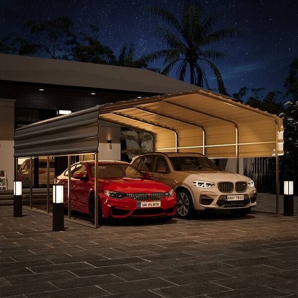 slide 2 of 9, Erommy Outdoor Carport with Galvanized Steel Roof - Multi-Use Shelter, Sturdy Metal Carport for Cars, Boats, and Tractors 10' x 15' - Premium