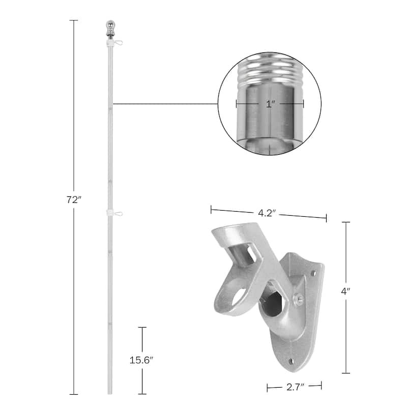 6ft Flag Pole Kit - Stainless-Steel Flagpole with Rotating Rings to Prevent Tangles by Pure Garden (Silver)