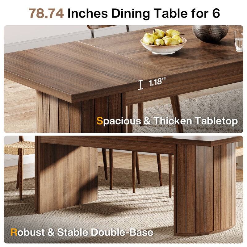 78.7 Inches Brown Wood Dining Table Kitchen Table for 8 People