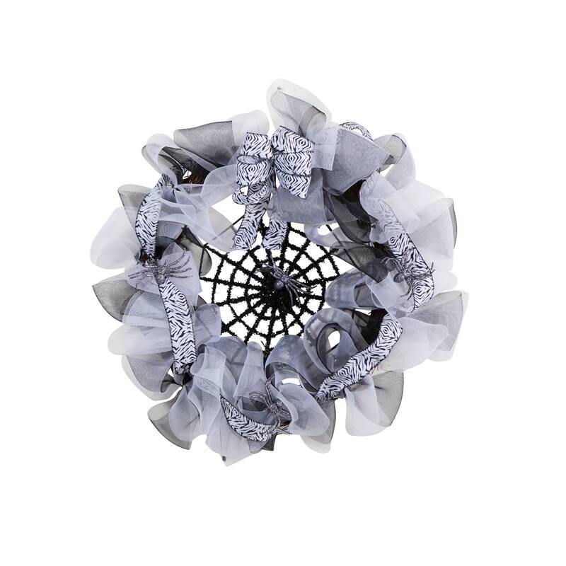 Spider Web Mesh Artificial Halloween Wreath, 26-Inch, Unlit