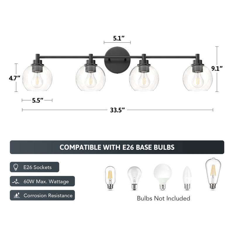 Dimmable Bathroom Vanity Light Globe Glass Shades