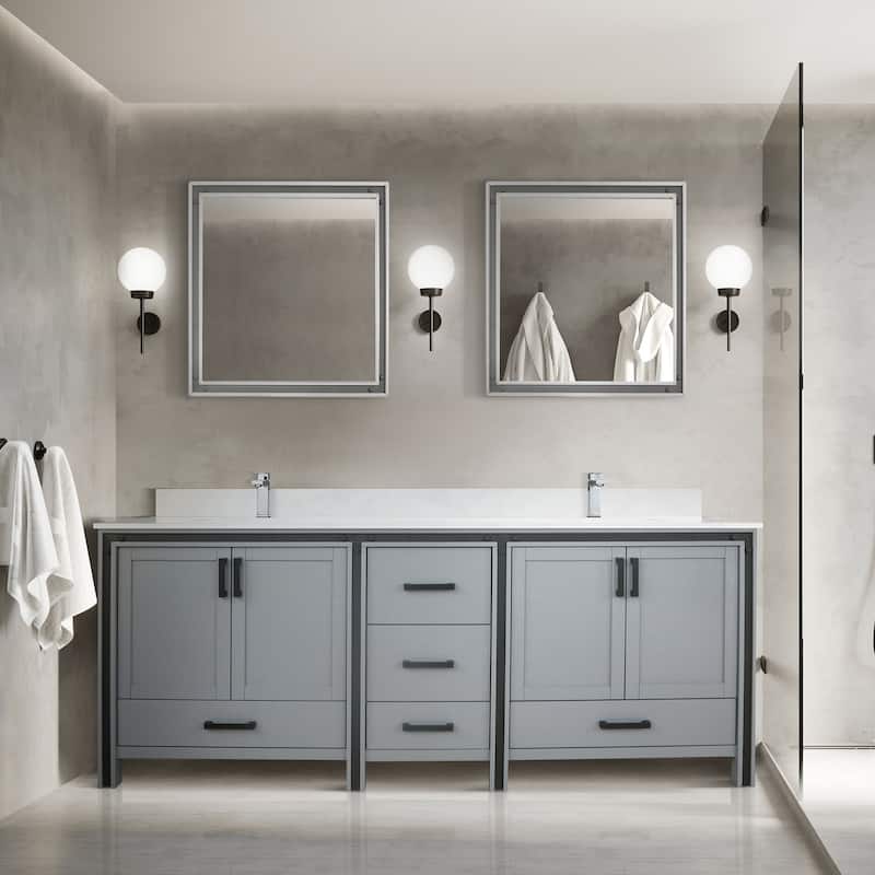 Ziva Bath Vanity, White Quartz Top and Mirrors