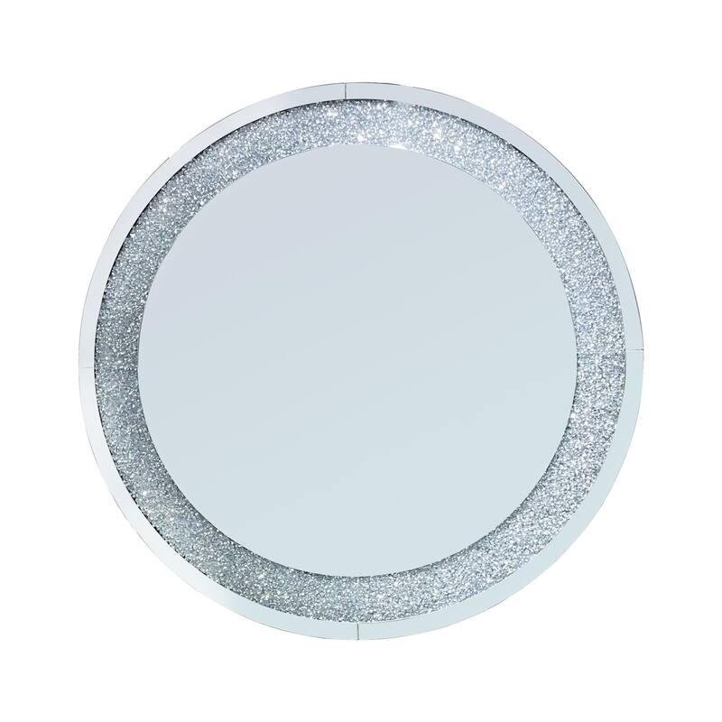 33.46"(85cm)Crystal Crush Diamond Sparkly round Silver Mirror for Wall Decoration