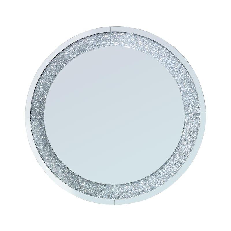 Crystal Crush Diamond Sparkly Silver Round Wall Mirror - Home Decoration