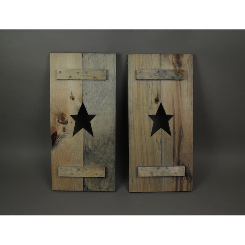 Set Of 2 Rustic Cutout Star Wood Panel Wall Hangings 24 Inch