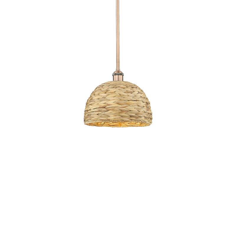 Innovations Lighting 616-1S-11-12 Woven Rattan Pendant Woven Rattan - Antique Copper / Natural