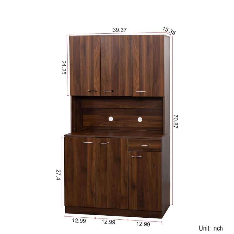 70.87" Tall Wardrobe& Kitchen Cabinet, with 6-Doors, 1-Open Shelves and 1-Drawer for bedroom,Walnut