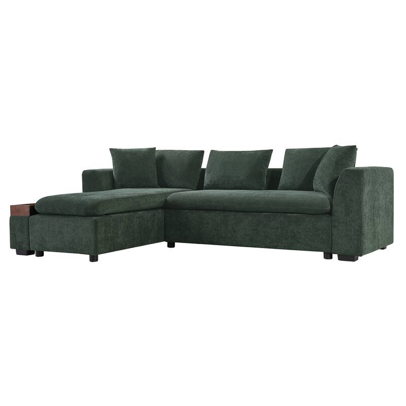 Chenille Sectional Sofa L-shaped Sofa with Wooden Storage Compartment, Tufted Couch Upholstered Sofa Couch with Pillows