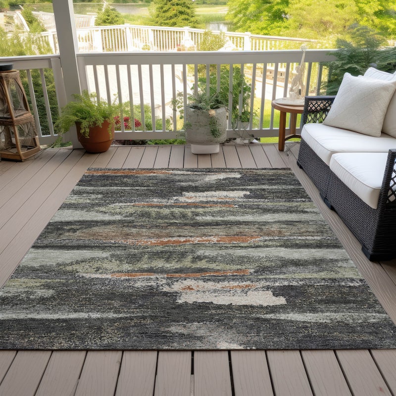 Machine Washable Indoor/ Outdoor Abstract Modern Chantille Rug - Charcoal - 8' x 10'