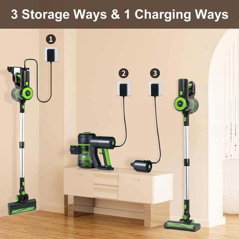 Cordless Vacuum Cleaner, 8-in-1 Stick Vacuum Cleaner, 25Kpa Powerful Suction Vacuum with 45 Mins Runtime Detachable Battery
