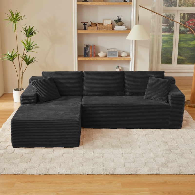 L-Shaped Modular Sectional Sofa with Chaise Lounge, Comfy Corduroy Deep Seat Cloud Couch, 4-Seater Sofa with Pillows