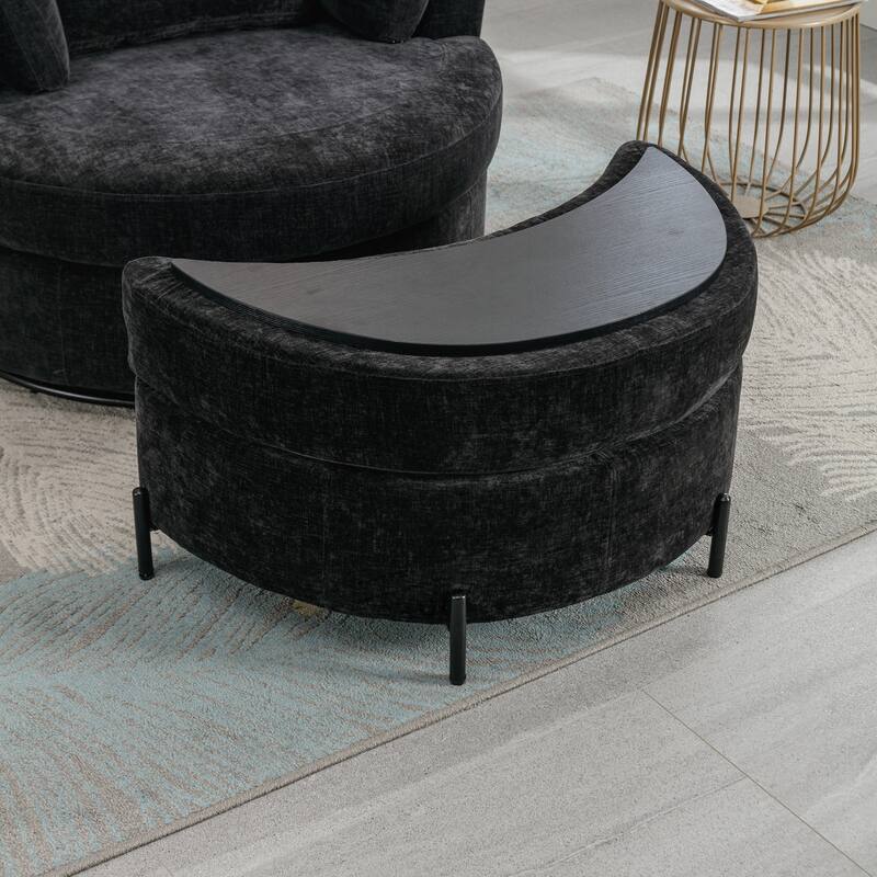 32.7" W Upholstered Half Crescent Moon Storage Ottoman