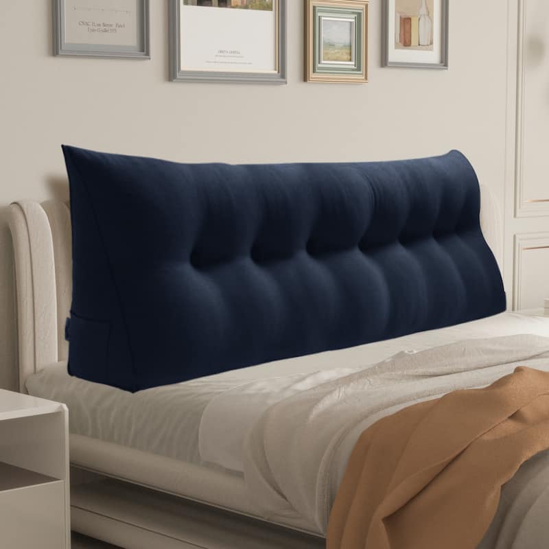 WOWMAX Bed Rest Wedge Reading Pillow Headboard Back Support Cushion - King - Cotton Blue